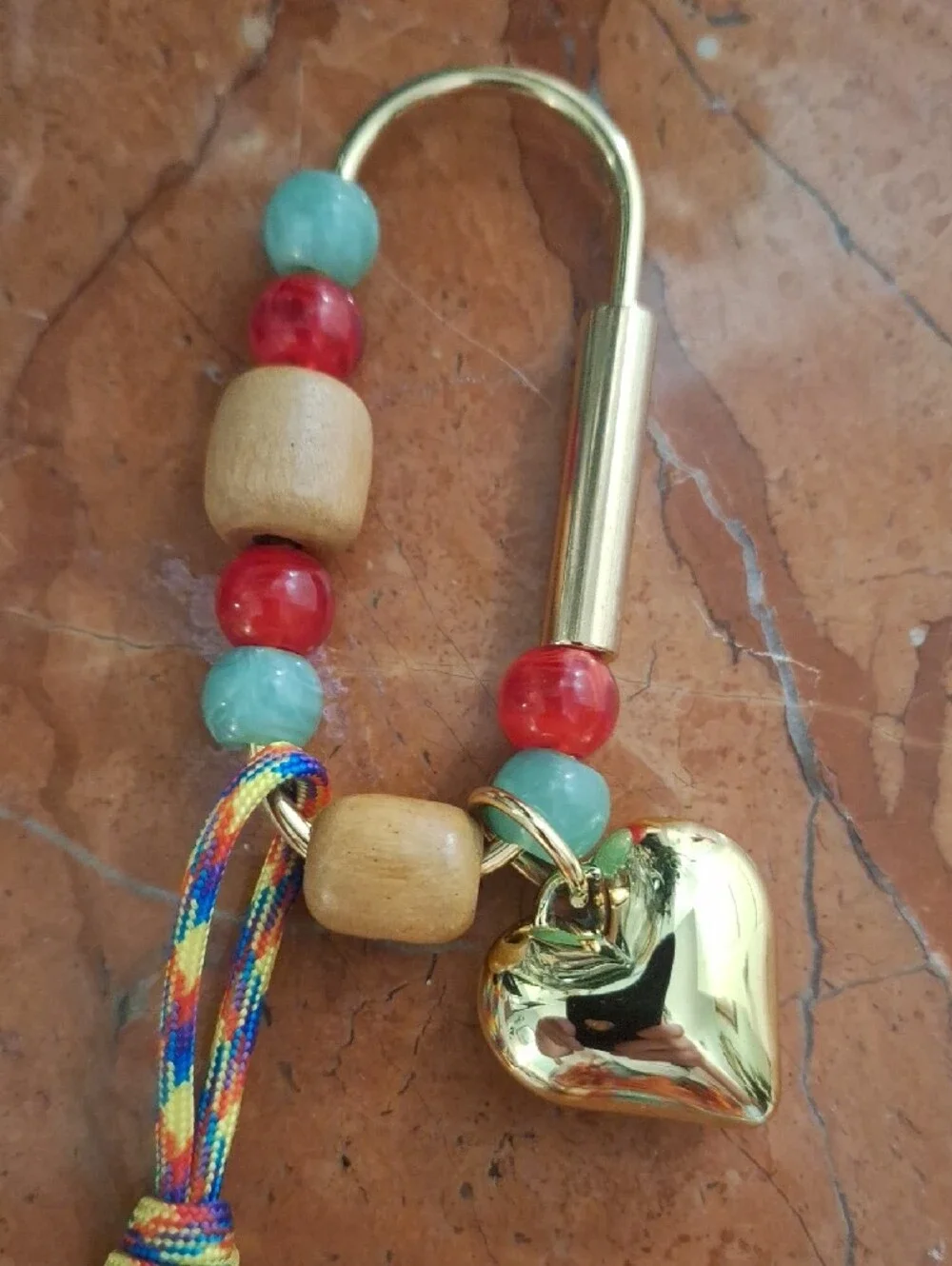 Boho Beaded Charm Tassel with Gold Heart